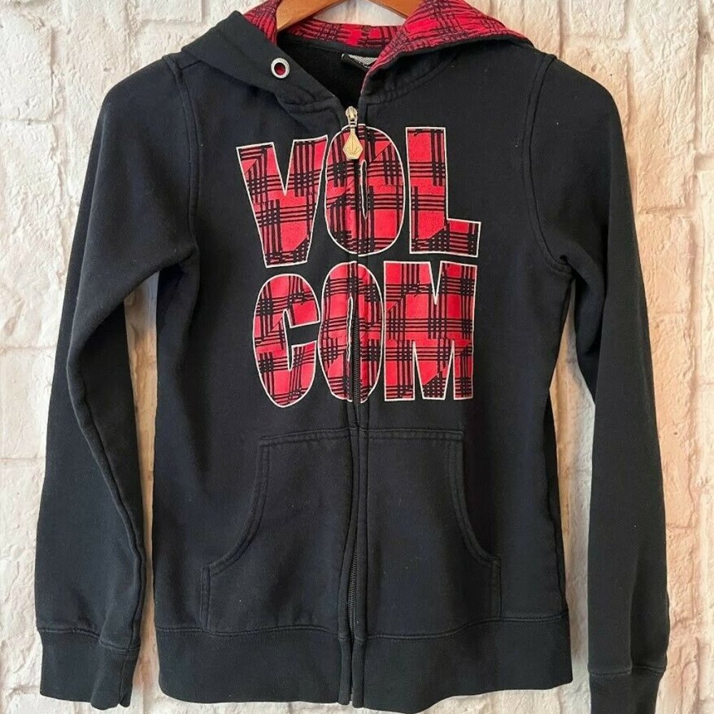Volcom Zip Up Hoodie Red and Black Size XS Vintage